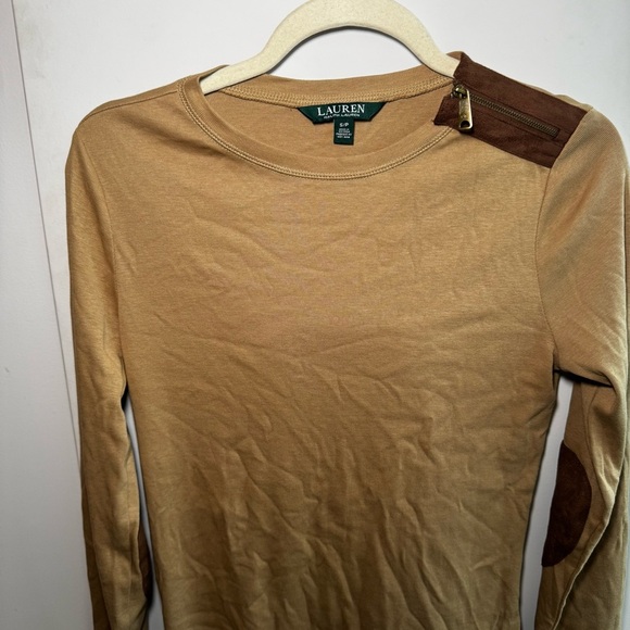 LAUREN RALPH LAUREN Vintage Polo Longsleeve Old Money Suede Elbow Top - Picture 2 of 6